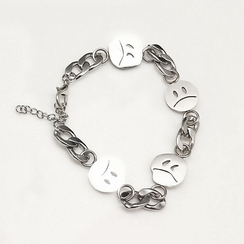 Vòng đeo tay thiết kế mặt cười/ mặt buồn phong cách hiphop không phai