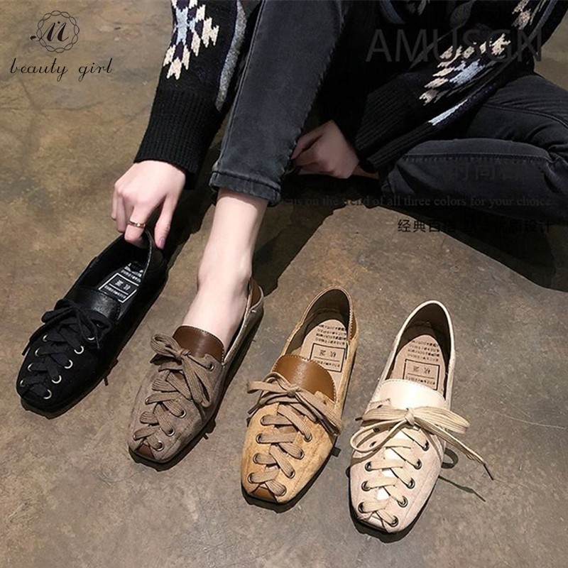 Giày búp bê mũi vuông đế bằng thời trang cho nữ sinh