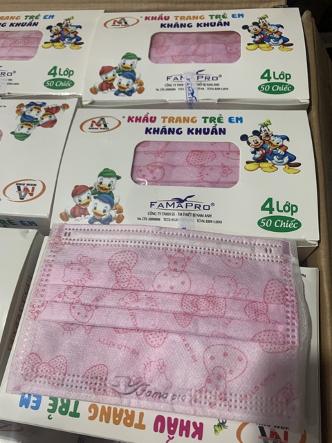 Khẩu trang trẻ em kháng khuẩn Famapro 4 lớp (1 hộp 50 cái) | BigBuy360 - bigbuy360.vn