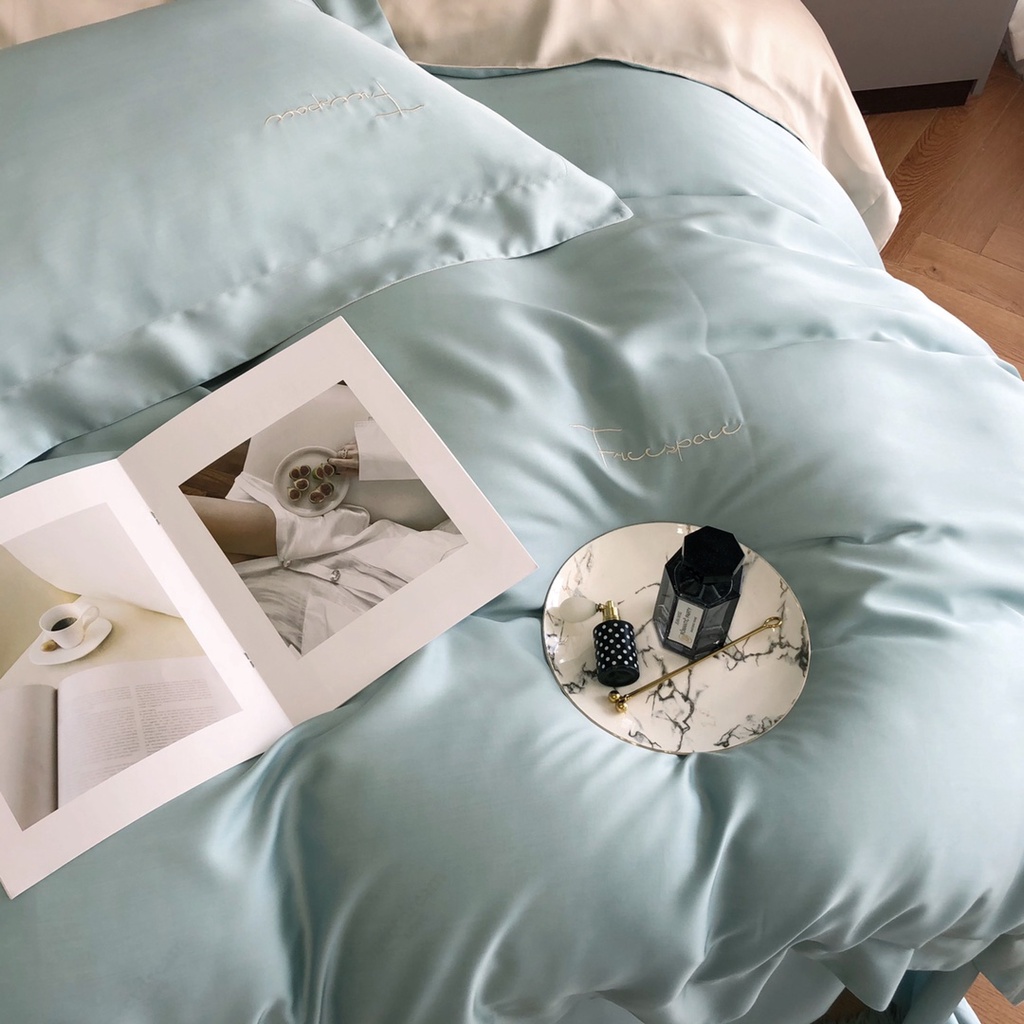 Bộ Chăn Ga Gối Lụa Tencel Cao Cấp Sang Xịn Mịn Mát Gồm Chăn Drap Gối Sét 4 Món - Nhập Khẩu Chính Hãng