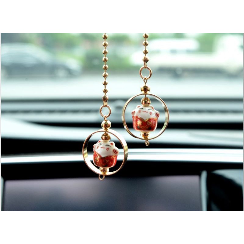 Mặt dây chuyền mèo may mắn treo gương chiếu hậu ( mini)