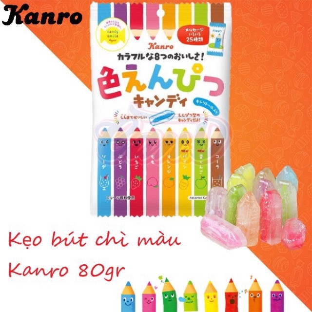 Kẹo bút chì trái cây sắc màu Kanro ,Kẹo trái cây cho bé đủ 6 vị - 80gr date 6/2024