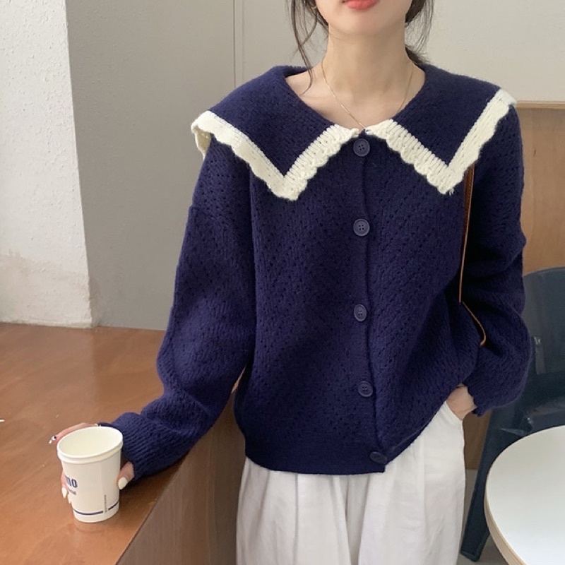 Áo khoác len cardigan cổ thuỷ thủ dễ thương ulzzang Hàn Quốc - Yannie
