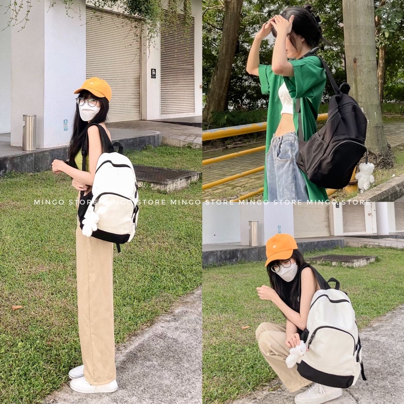 Balo vải oxford mềm form nhỏ tặng kèm móc khoá gấu dễ thương (ZIIM BACKPACK❤️)