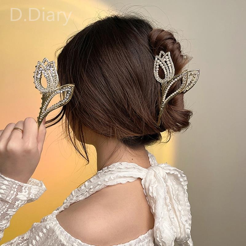 Kẹp Tóc Hoa Tulip Đính Ngọc Trai Giả Phong Cách Hàn Quốc