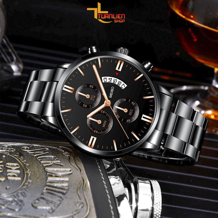 Đồng hồ nam dây thép đúc MEIBO đẳng cấp phái mạnh chạy 3 kim, kiểu dáng sáng trọng