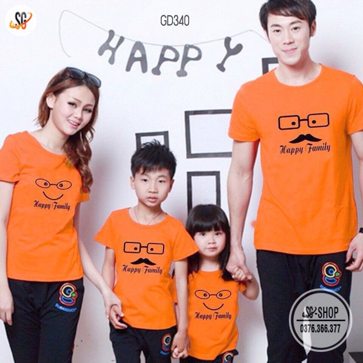 Áo Thun Gia Đình Happy Family Cao Cấp - Màu Cam (GD340CN) Áo thun giá sỉ
