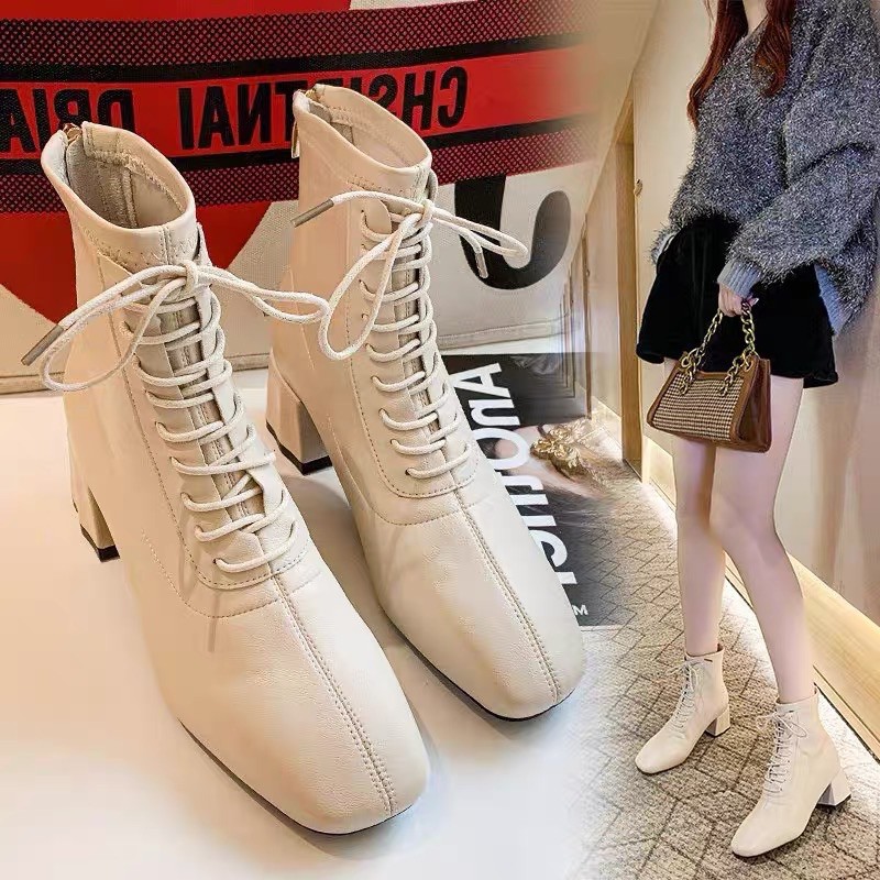 ❤️Bốt đông🌟BOOT DA LÌ BUỘC DÂY TRƯỚC KHOÁ SAU/GIÀY CAO GÓT🥰 | BigBuy360 - bigbuy360.vn