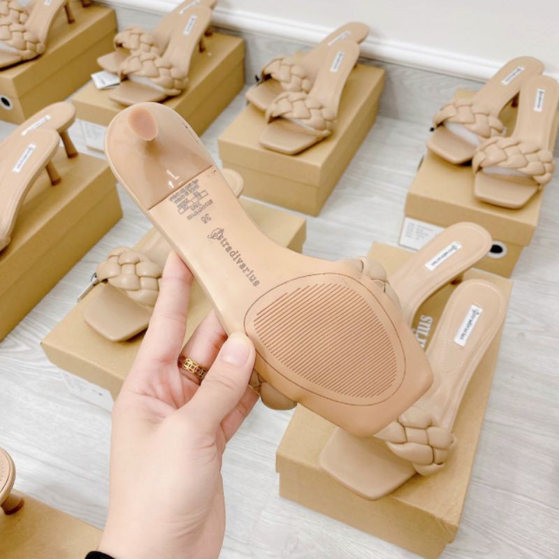 x Guốc 5p Stradiva Quai Tết Da Mềm Êm Fullbox Tem Hãng Cao Cấp