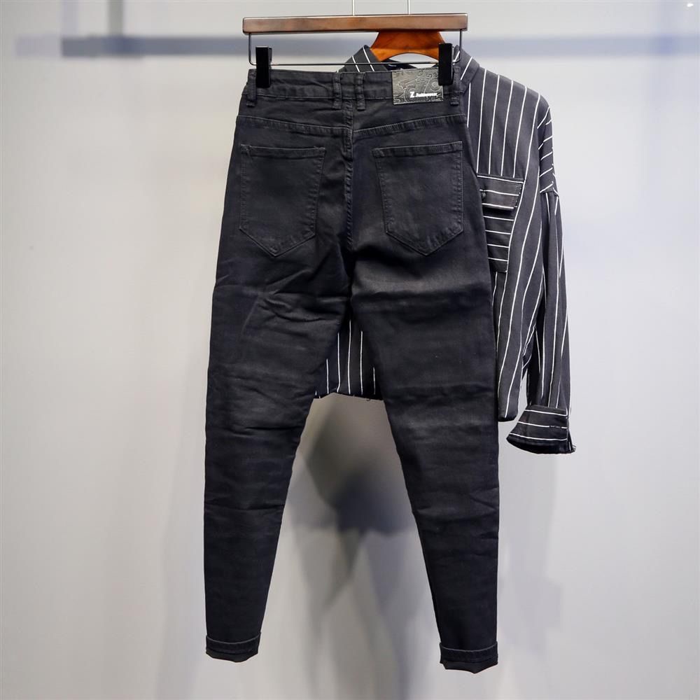 Quần Jeans Dài Phối Vết Rách Cá Tính Cho Nam