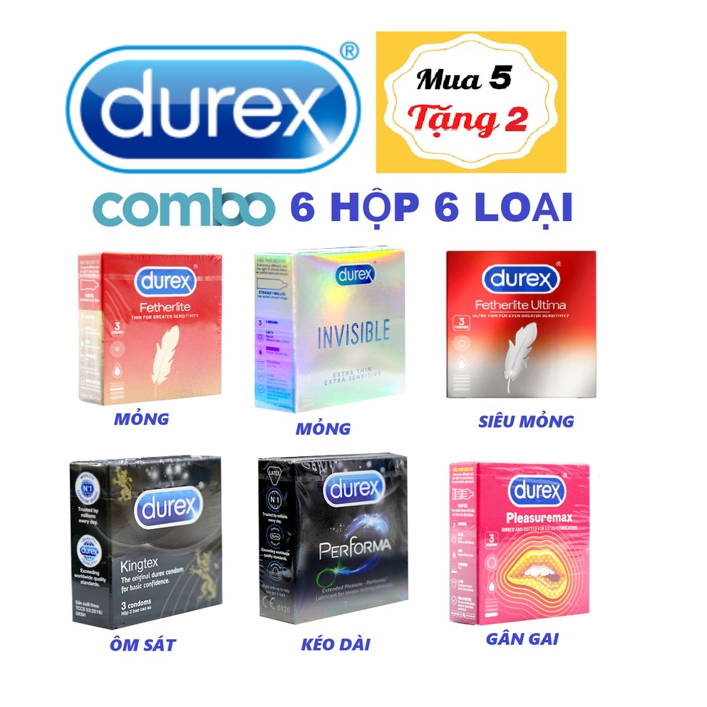 [Tặng 2 Hộp BCS Durex] Combo 6 Sắc Thái Đủ Loại Dòng BCS Durex [Hộp 3 Bao] - Có Chất Gây Tê Giúp Kéo Dài Q.H.ệ Lâu Hơn