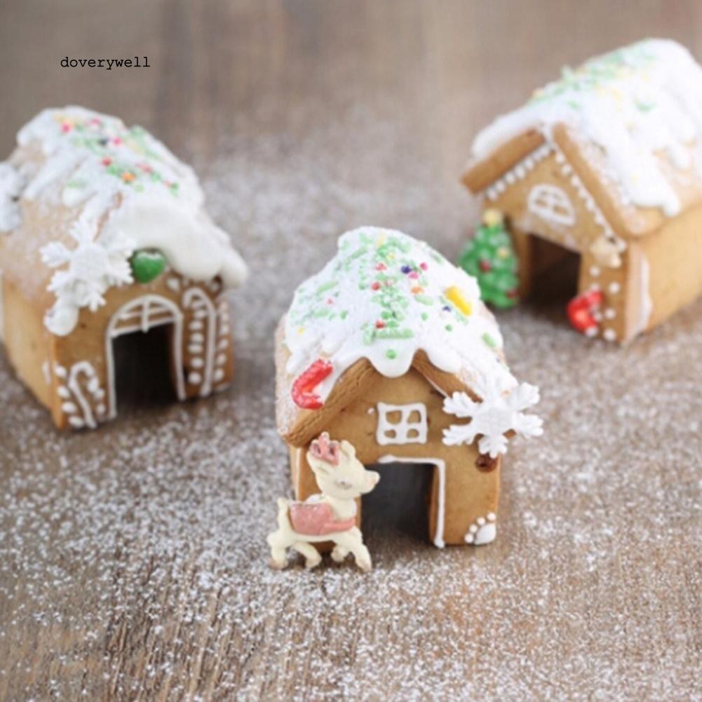 Set 3 mô hình ngôi nhà bánh gừng làm bằng kim loại trang trí nhà cửa phong cách Giáng Sinh