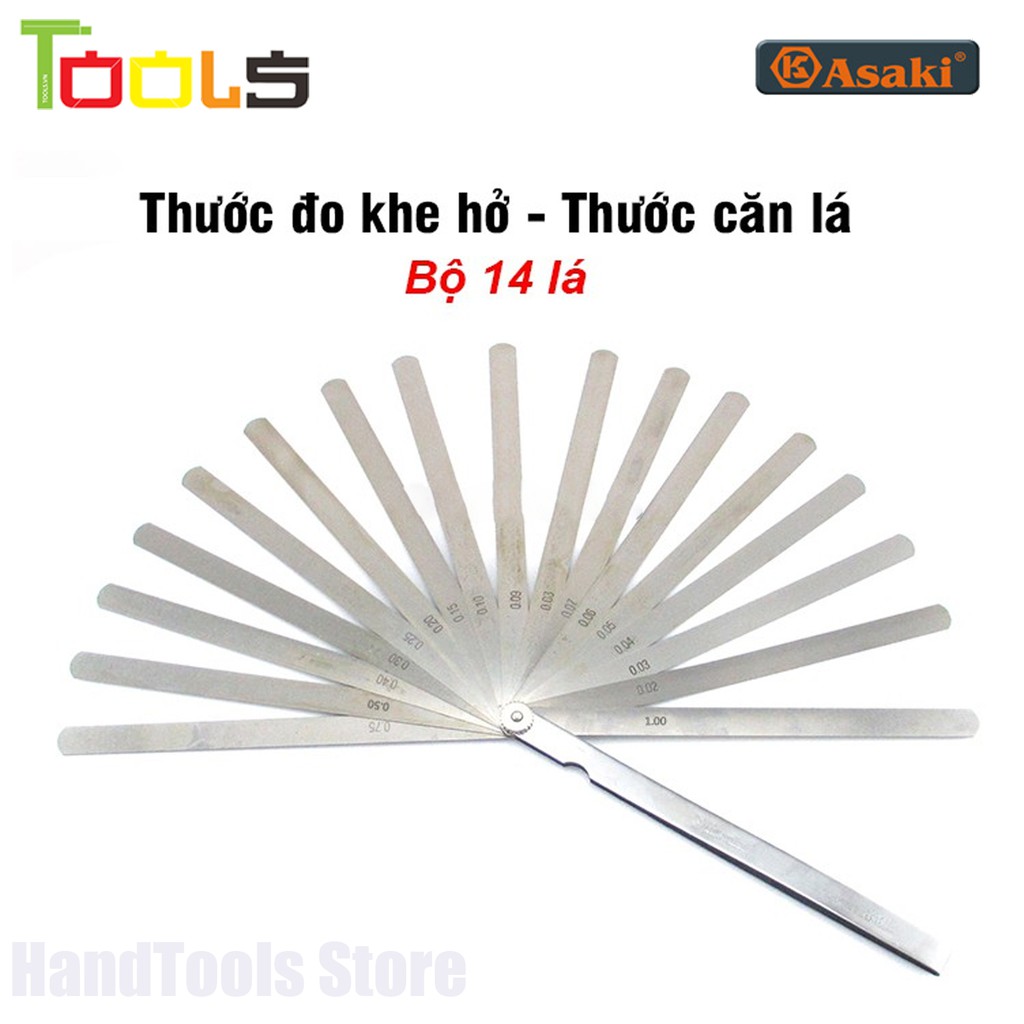 Thước căn lá, thước nhét, thước đo khe hở 14 lá 0.05-1.00mm Asaki