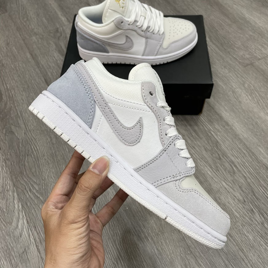 Giày Sneaker JD1 Low Paris, Giày Jordan 1 Xám Xanh Cực Chất Nam Nữ Full Box