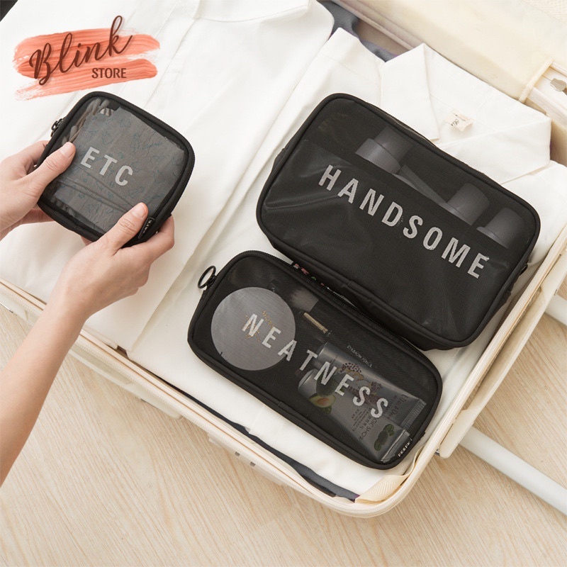 Túi đựng mỹ phẩm cá nhân mini SET 3 CHIẾC, đựng đồ trang điểm son cọ make up khi đi du lịch phân loại tiện lợi