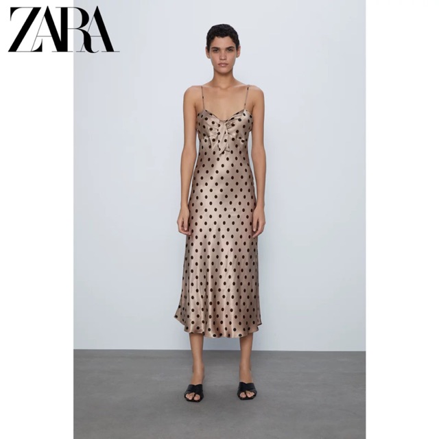 Đầm hai dây Zara best seller chấm bi maxi nơ ngực