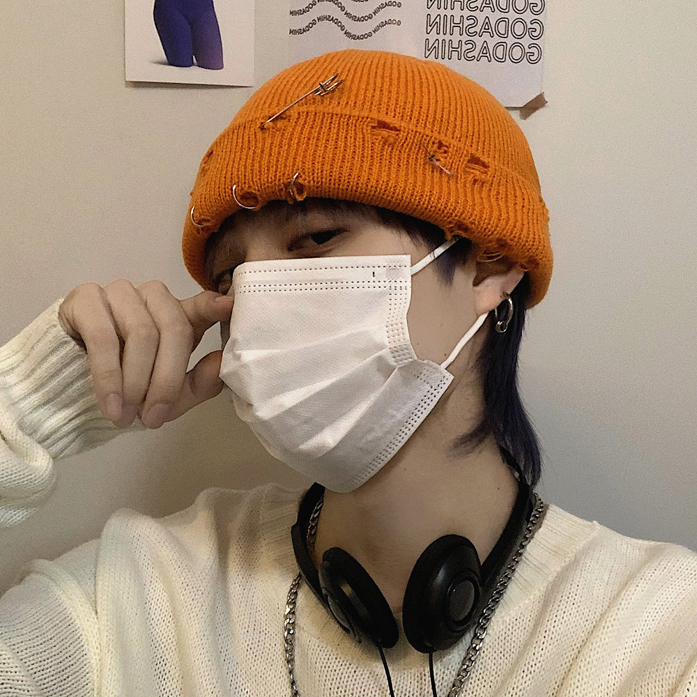 Mũ len dệt kim thiết kế ghim cài thời trang đường phố cá tính