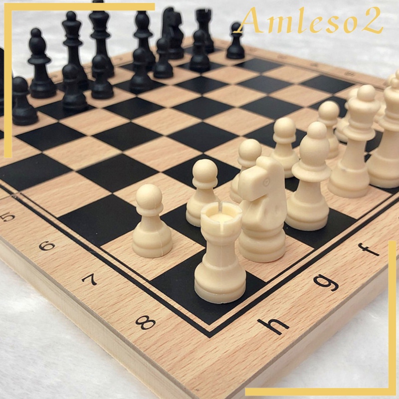 Handmade Wood Folding International Travel Chess Set Board Game Toy 24x24cm