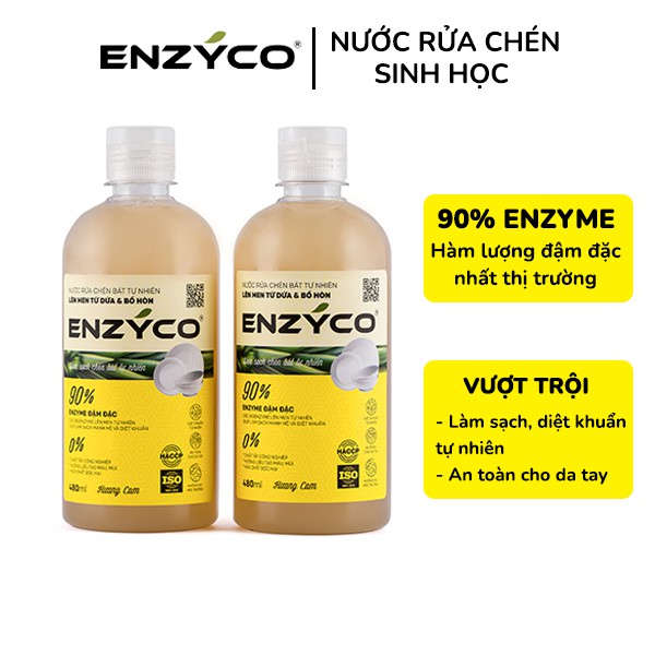 Combo 2 Chai Nước Rửa Chén Sinh Học ENZYCO 90% Enzyme Từ Dứa Và Bồ Hòn Làm Sạch Chén Bát 480ML 식기 세정제 Dishwashing liquid