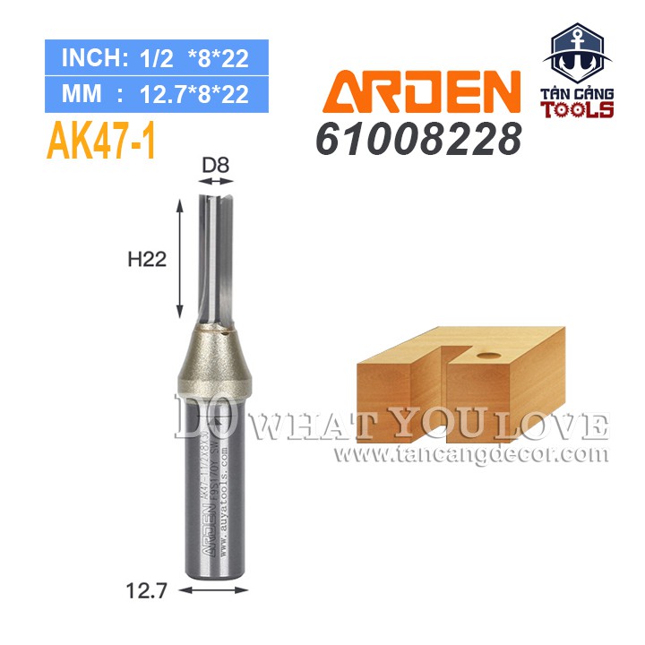 Mũi Router CNC AK47-1 Arden 8 x 22 mm Cốt 12.7 mm ( Chuyên Ván Công Nghiệp )