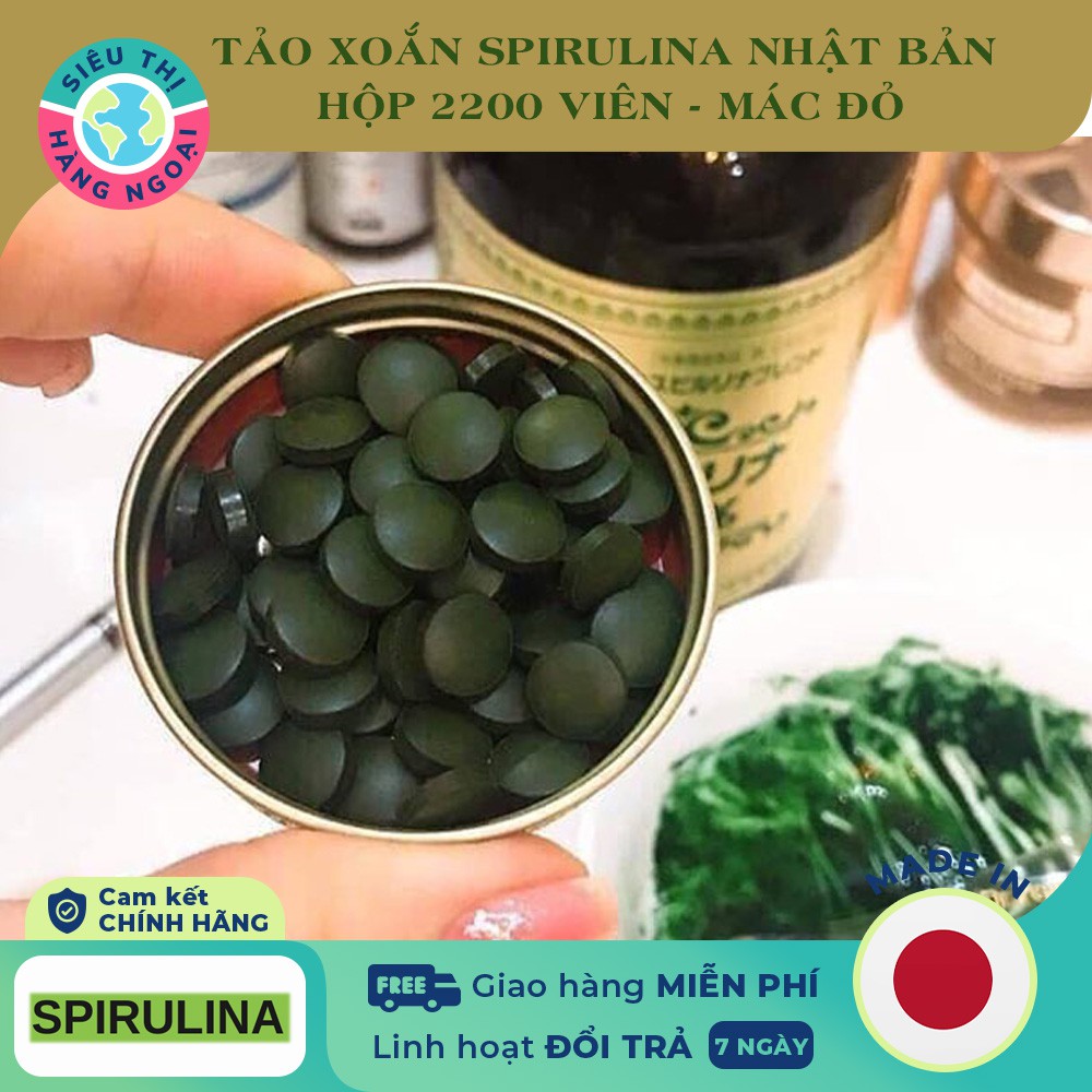 Tảo Xoắn Nhật Bản Spirulina Hộp 2200 Viên-Tem Đỏ-Viên tảo biển xoắn spirulina tốt cho sức khỏe