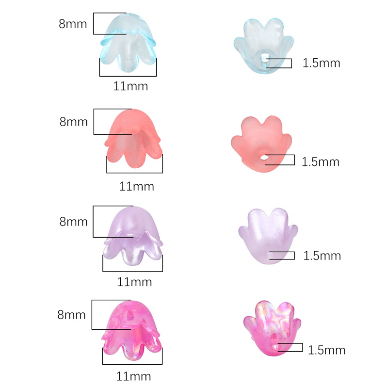 Bộ 90 hạt xâu acrylic trong suốt mờ nhiều màu làm trang sức hình hoa 11x8mm