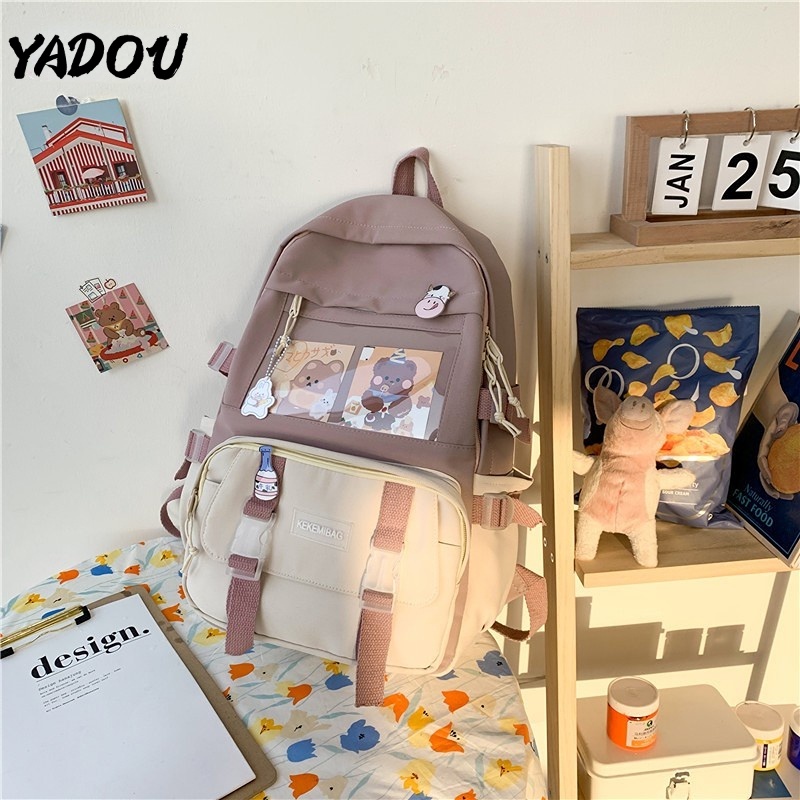 Balo YADOU màu tương phản sức chứa lớn thời trang dễ thương cho bé gái học sinh