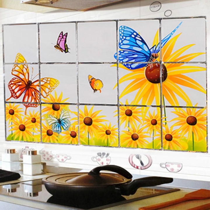 Giấy dán tường nhà bếp chống bụi bẩn bắn dầu mỡ chịu nhiệt cao họa tiết hoa lá trang tríyoungcityshop 30.000