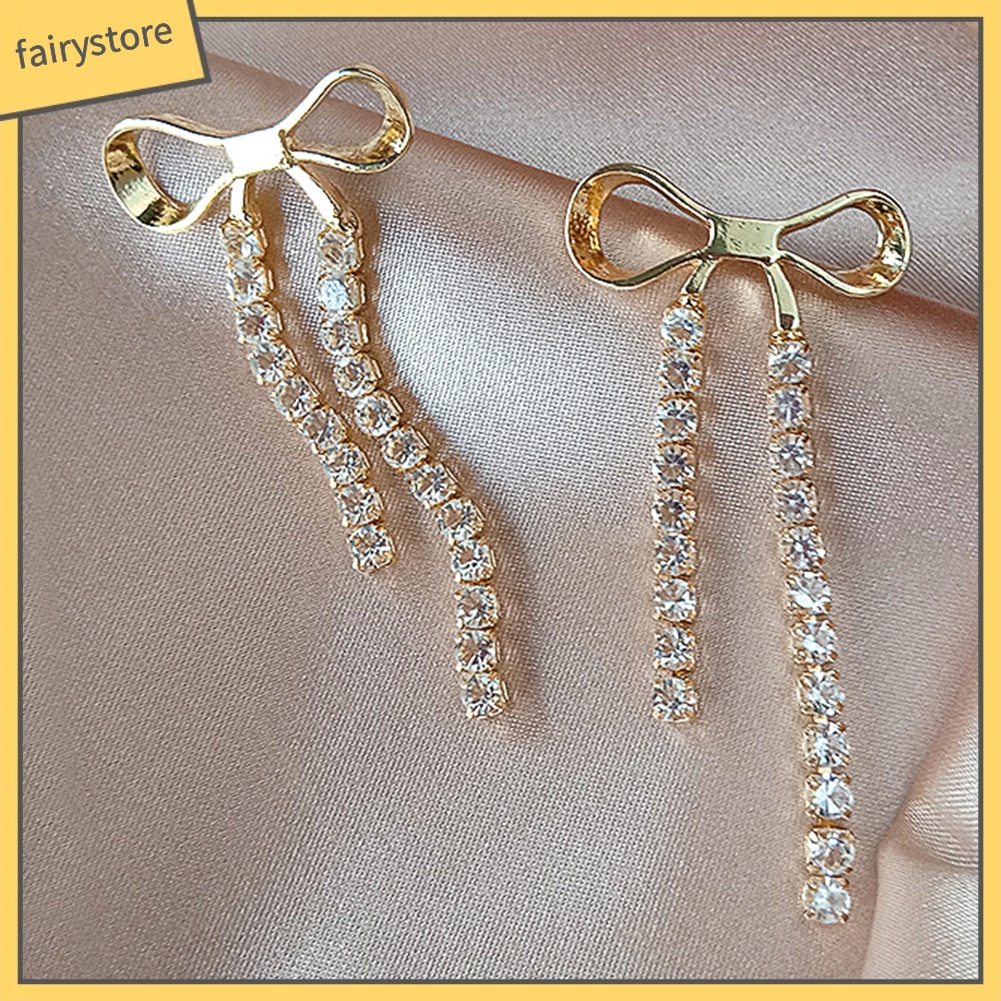 Hoa Tai Dáng Dài Phối Nơ Thiết Kế Thanh Lịch Cho Nữ