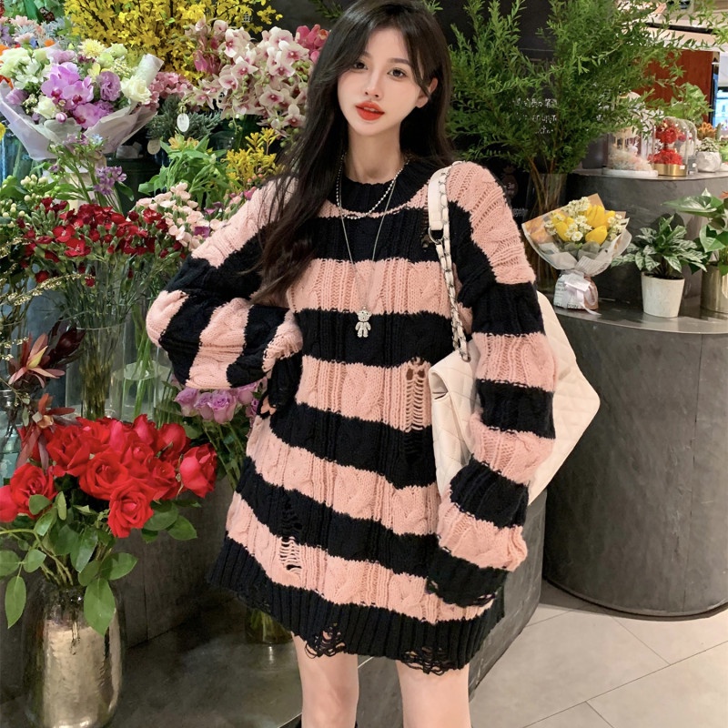 Áo Len Tay Dài Họa Tiết Kẻ Sọc Thời Trang Mùa Thu Dễ Phối Đồ Cho Nữ
