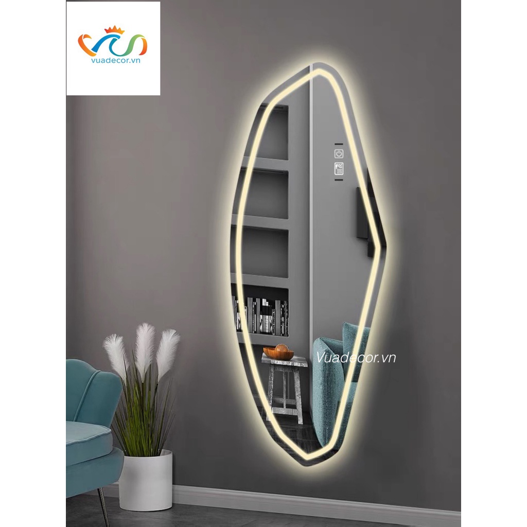 Gương toàn thân led cảm ứng cao cấp hình viên đá nghệ thuật VUADECOR kích thước 80x180cm (Full phụ kiện)