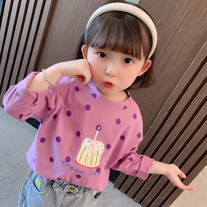 Áo Thun Cotton Tay Dài Cổ Tròn In Họa Tiết Hoạt Hình Phong Cách Hàn Quốc Thời Trang Mùa Xuân 2021 Cho Bé Gái