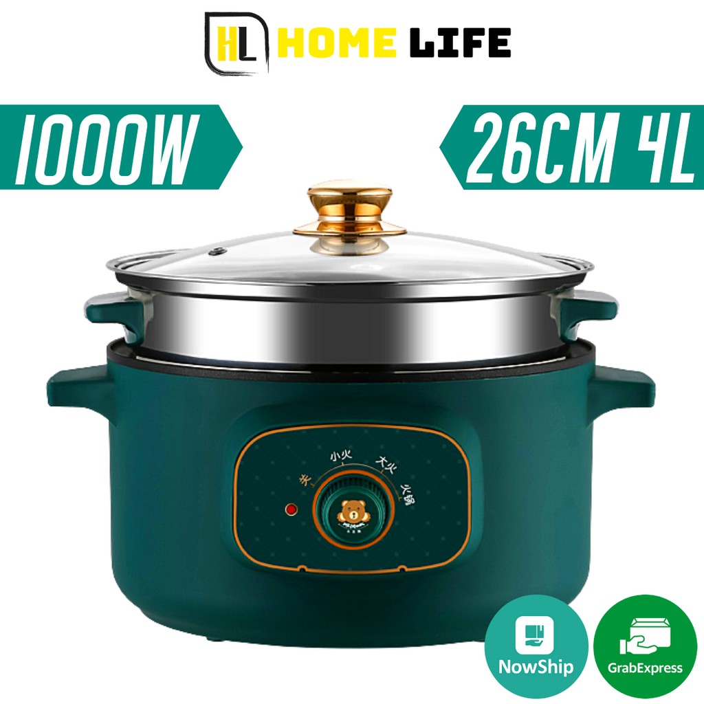 Nồi Lẩu Điện Đa Năng Chống Dính 1000W - 4L Chống Dính,TẶNG Kèm giá hấp INOX,Thìa,Muỗng,Bát