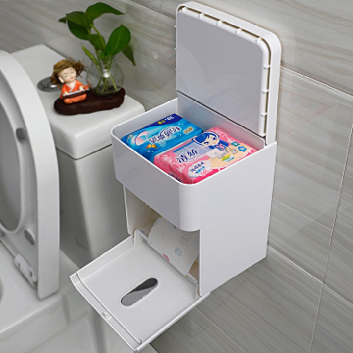Hộp đựng vệ sinh treo tường nhà tắm SQ-5149 hàng chính hãng nhựa ABS cao cấp có thể mở để thay giấy+ kèm ảnh thật