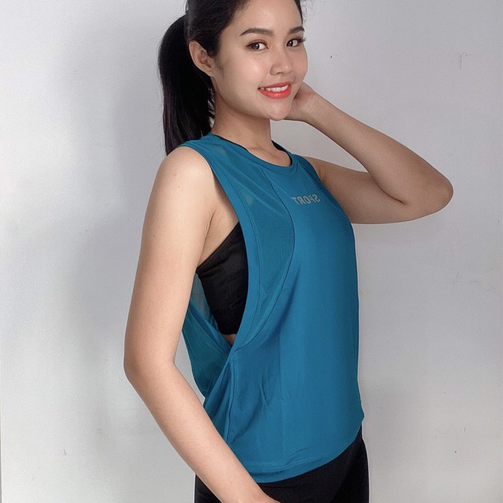 Áo tanktop nữ tập Gym - Yoga phối lưới lưng TANKSPORT