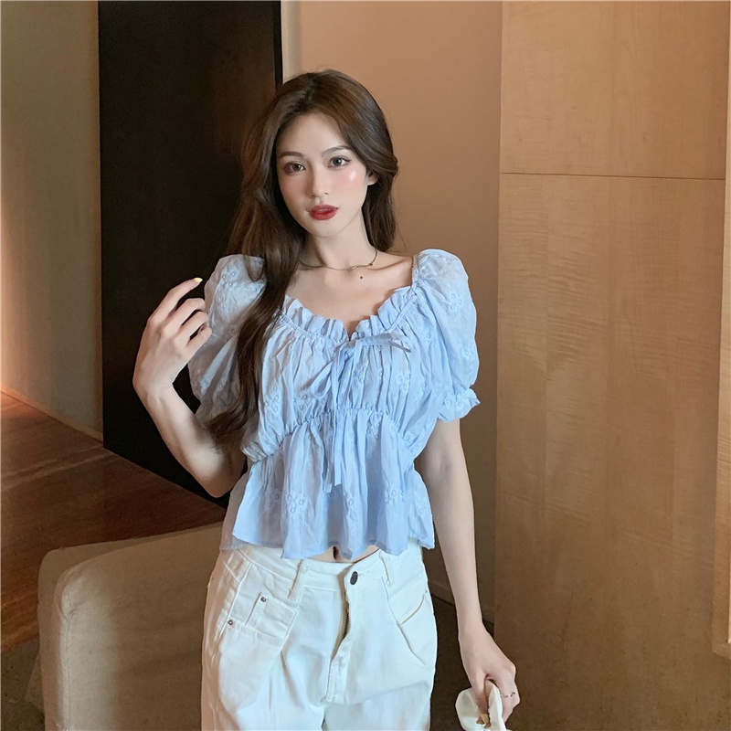 Áo SUXI trễ vai tay ngắn màu sắc ngọt ngào quyến rũ cho nữ