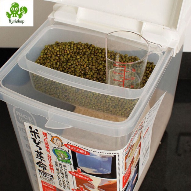 Thùng đựng gạo Inomata nội địa Nhật Bản 10kg nắp bật, bánh xe tiện lợi