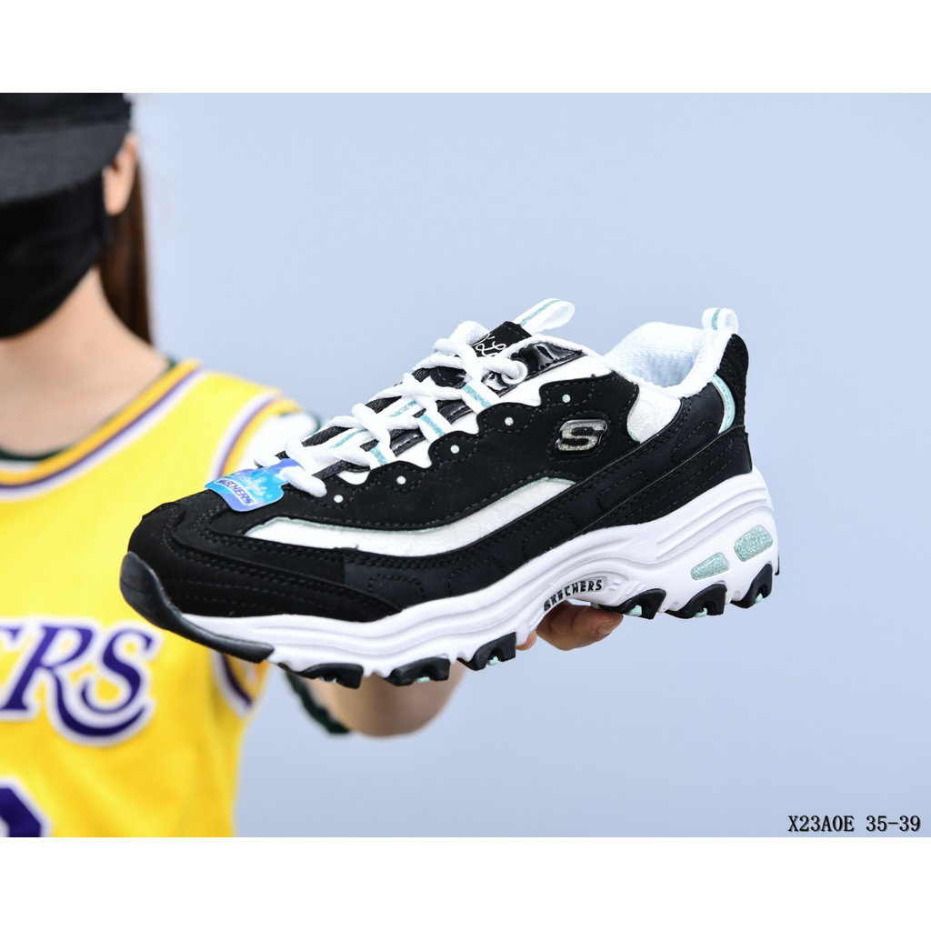 SKECHERS/ SKECHERS D’lites classic lace diamond panda shoes, thick soles, heightened leisure