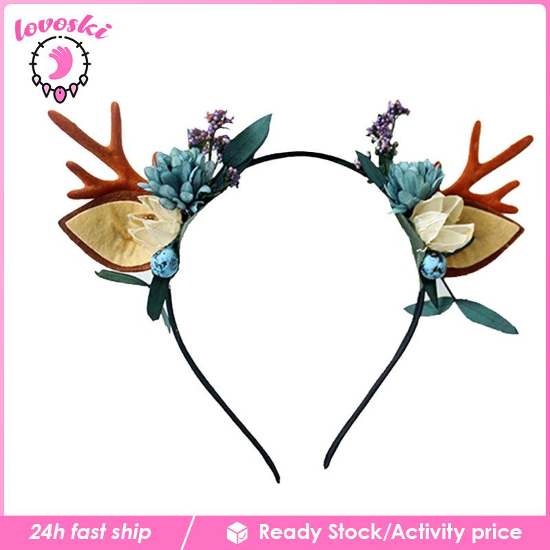 Băng Đô Cài Tóc Hình Sừng Hươu Đính Hoa Dễ Thương