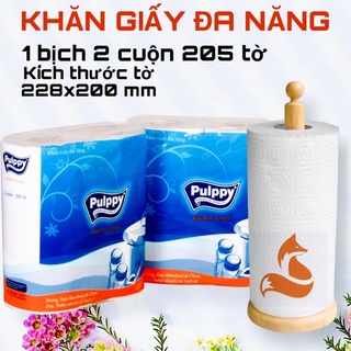 Giấy vệ sinh lau bếp đa năng Pulppy độ thấm hút cao, dày 2 lớp x2 cuộn 205 tờ