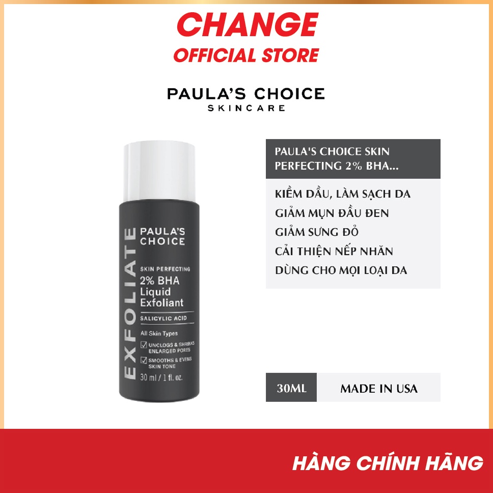 Tẩy tế bào chết Exfoliate Paula's Choice Skin Perfecting 2% BHA Liquid 30ml