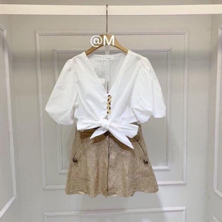 Áo Croptop nút Khuy bọc buộc eo nơ (ảnh thật )