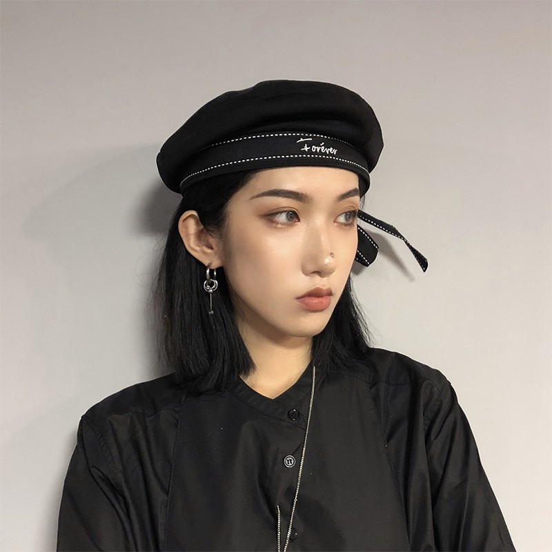 Mũ Beret Đính Nơ In Chữ Phong Cách Hàn Quốc Cho Nữ
