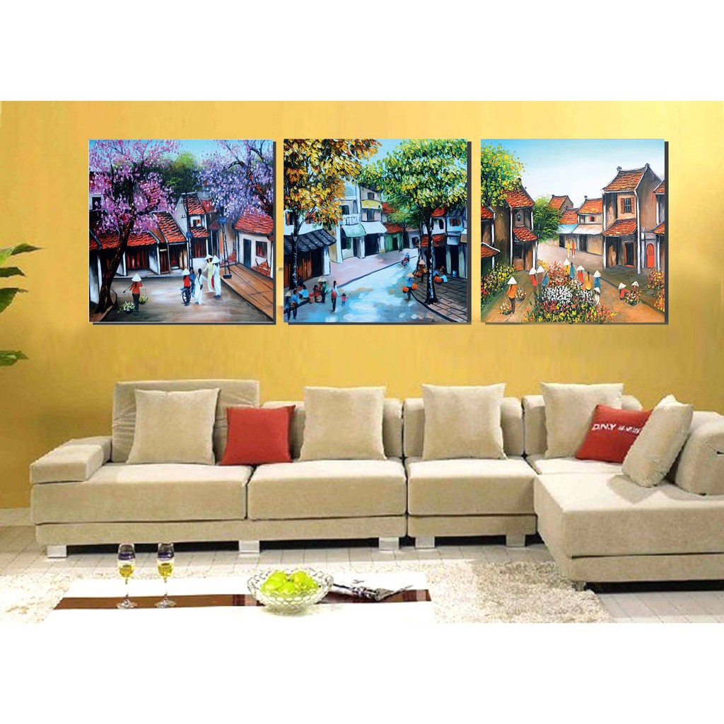 Tranh treo tường bộ 3 bức phố cổ Hà Nội