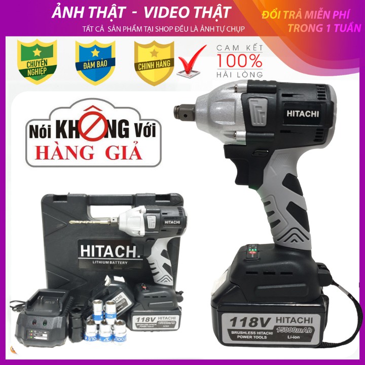 [Chính Hãng] Siết bulong Hitachi 118V không chổi than 2 trong 1 - 2 PIN TẶNG ĐẦU CHUYỂN VÍT VÀ KHẨU 22