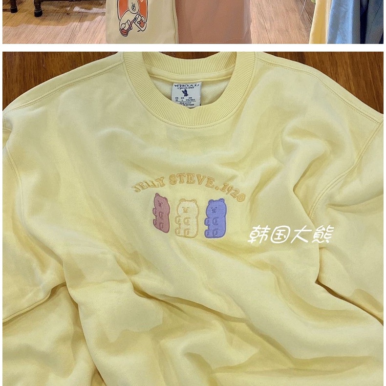 Áo sweater cổ tròn thêu hình chú gấu xinh xắn thời trang thu đông dành cho nữ | BigBuy360 - bigbuy360.vn