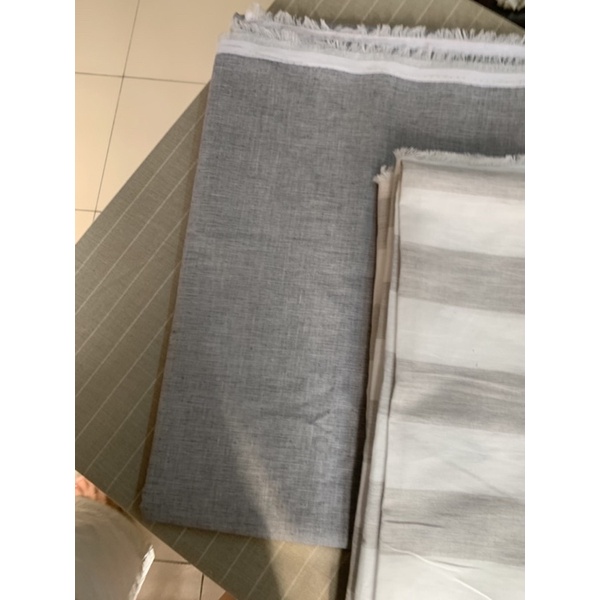 Linen pha thô sọc xám trắng