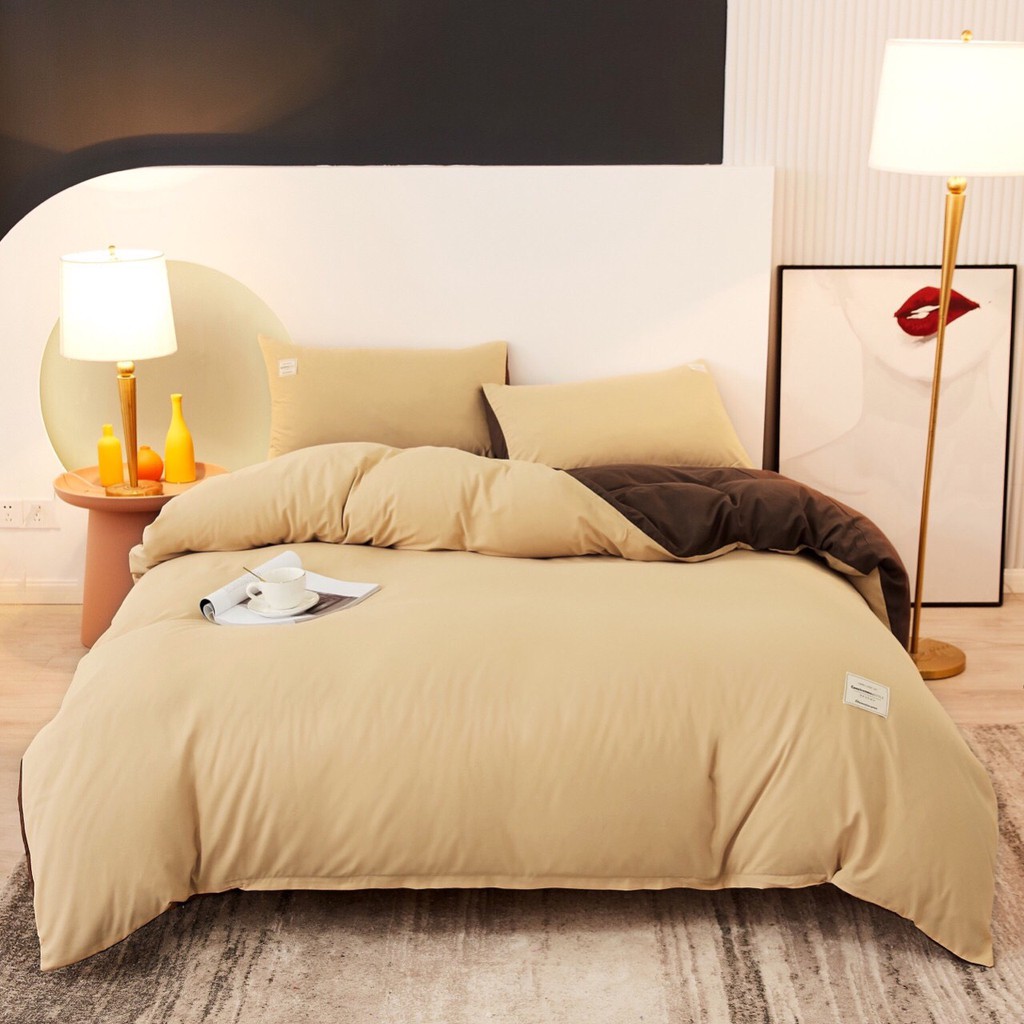 Bộ Chăn Ga Gối Cotton TC Emmidecor cao cấp - vàng phối nâu giá tốt