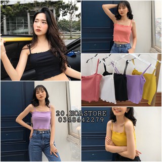 Chuẩn Áo 2 dÂy len tĂm viỀn bÈo vÀng tÍm hỒng Đen trẮng - croptop cuỐn biÊn ulzzang loại 1