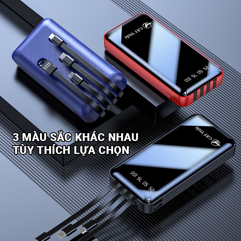 Pin sạc dự phòng Cát Thái YM-290S 20000mAh tích hợp sẵn 4 cáp sạc Micro/Type-C/Lightning/USB hỗ trợ sạc nhanh 2A